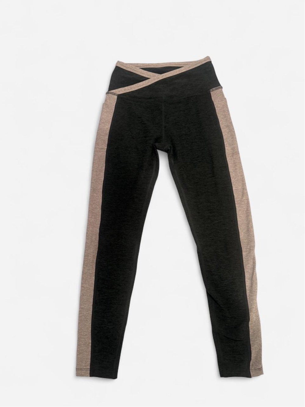 Beyond yoga Cross-Waist Grey and Green Performance Leggings